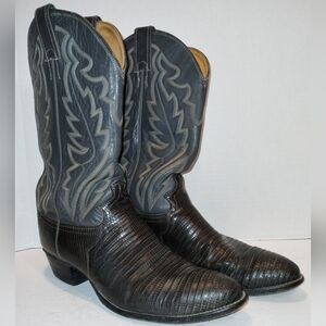 Justin Boots Lizard Cowboy Western Style 8327 Size 11 D Gray & Black Made in USA